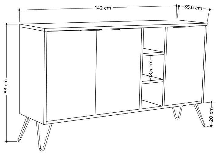 Μπουφές μελαμίνης Flynn Megapap χρώμα φυσικό οξιάς 142x35,6x83εκ.