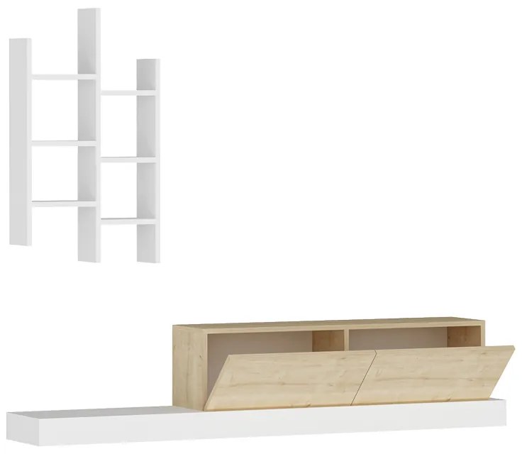 Έπιπλο τηλεόρασης Rumba pakoworld σε λευκή-oak απόχρωση 180x30x31εκ (1 τεμάχια)