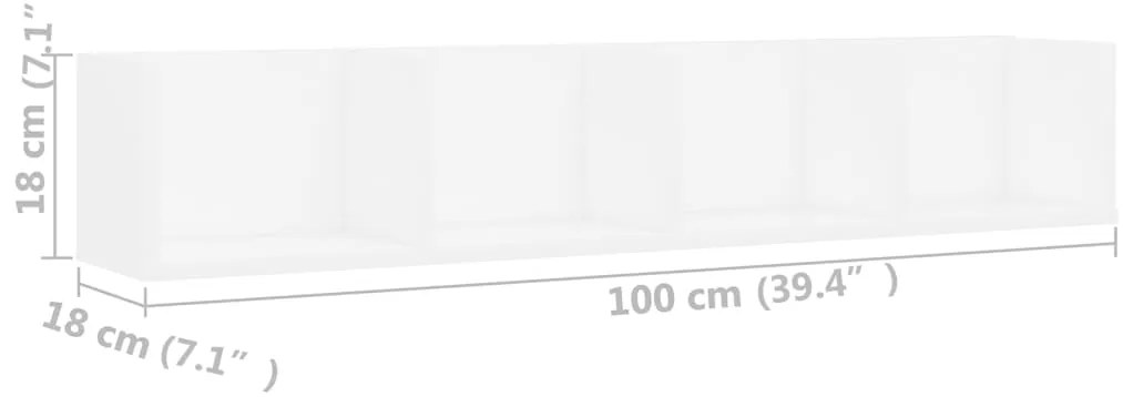 vidaXL Ράφι Τοίχου για CD Λευκό 100 x 18 x 18 εκ. από Επεξ. Ξύλο
