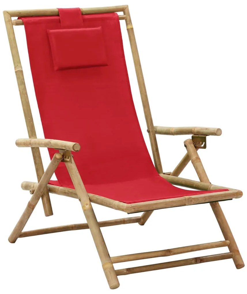 vidaXL Σεζλόνγκ Ανακλινόμενη Κόκκινη από Μπαμπού και Ύφασμα