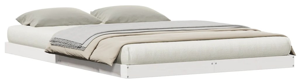 vidaXL Κρεβάτι δαπέδου Λευκό 160 x 220 cm Μασίφ ξύλο πεύκου