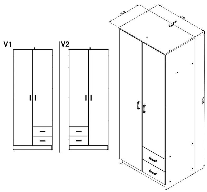 Ντουλάπα Hana 2K3P2F Sonoma  80x52x205 εκ. 80x52x205 εκ.