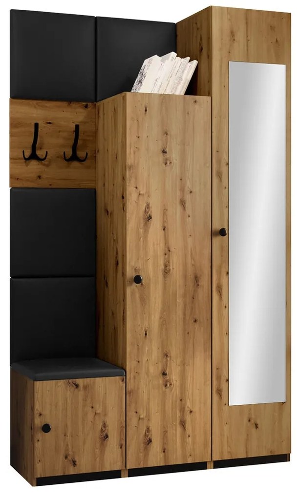 Σετ διαδρόμου Hartford E103, 214x42x44cm, 96 kg, Καθρέφτης, Artisan δρυς, Οικολογικό δέρμα, Πλαστικοποιημένη μοριοσανίδα, Τοίχου, Εντοιχισμένη