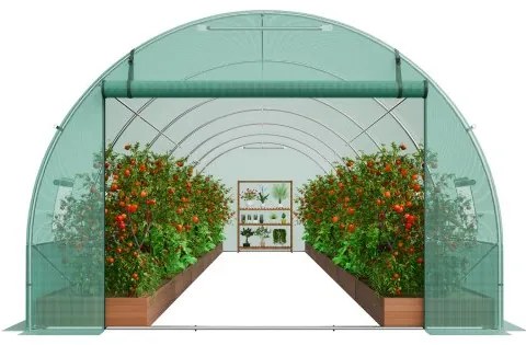 VEVOR Walk-in Tunnel Greenhouse 29.2x9.7x6.5ft Galvanized Frame PE Cover Green