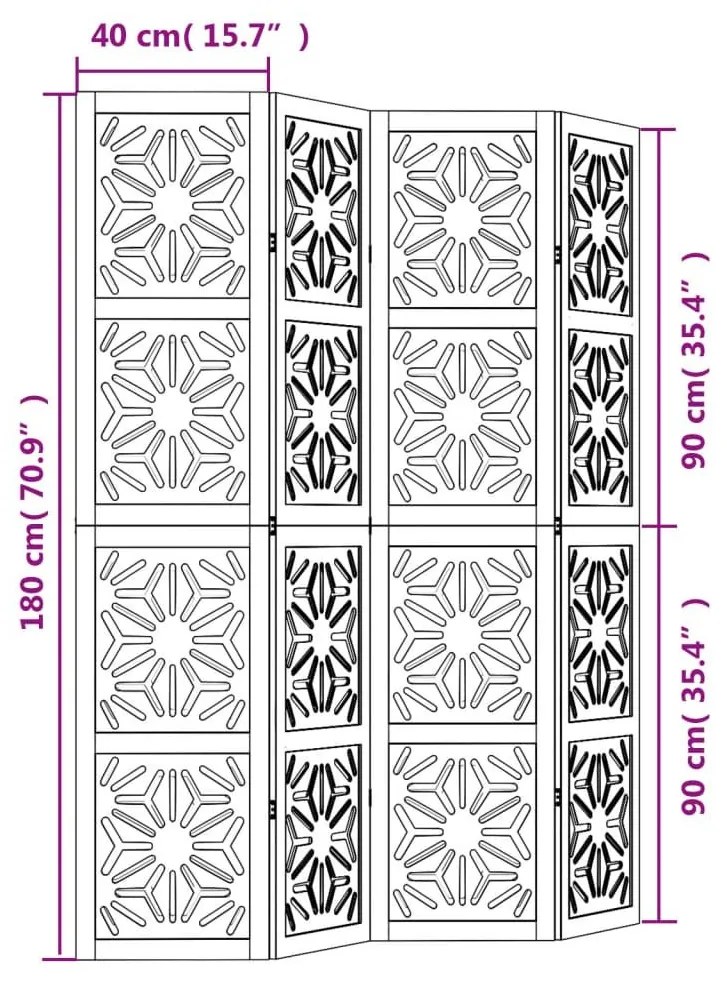 Διαχωριστικό Χώρου με 4 Πάνελ Καφέ/Μαύρο Μασίφ Ξύλο Παυλώνιας - Καφέ