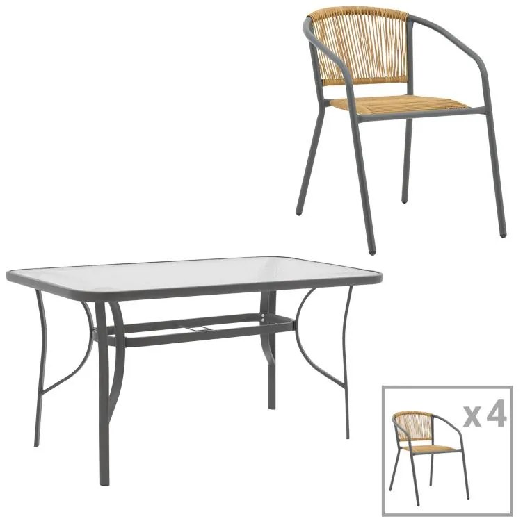 Σετ κήπου Τραπεζαρία Ensure - Lindaria σετ 5 τεμ. μέταλλο ανθρακί - pe rattan φυσικό 120x70x70 εκ. 120x70x70 εκ.