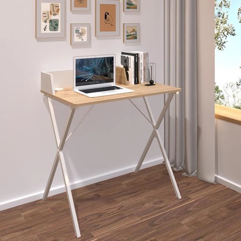 Γραφείο Zervan σε Oak με Λευκό Μεταλλικό Πόδι 80x50x84 εκ. 80x50x84 εκ.
