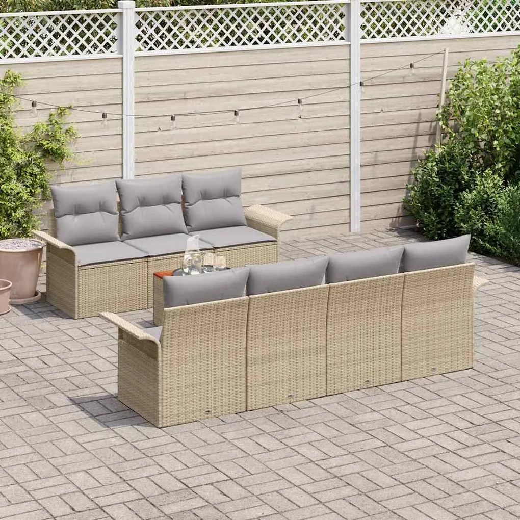 vidaXL Σετ Καναπέ Κήπου 8 pcs Μπεζ Πολυ ράταν