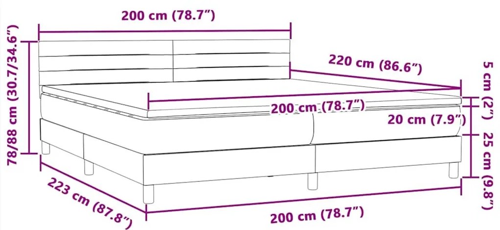 Box Spring κρεβάτι με στρώμα ανοιχτό γκρι 200x220 εκ. Βελούδινο - Γκρι