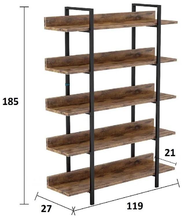 Βιβλιοθήκη Almond pakoworld καρυδί-μαύρο 119x27x185εκ - 197-000035