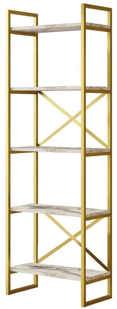 Ραφιέρα Δαπέδου 956LCS3142 58x30x175cm Marble Effect White-Gold