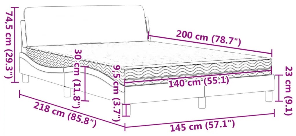 Κρεβάτι με Στρώμα Σκούρο Γκρι 140x200 εκ. Βελούδινο - Γκρι