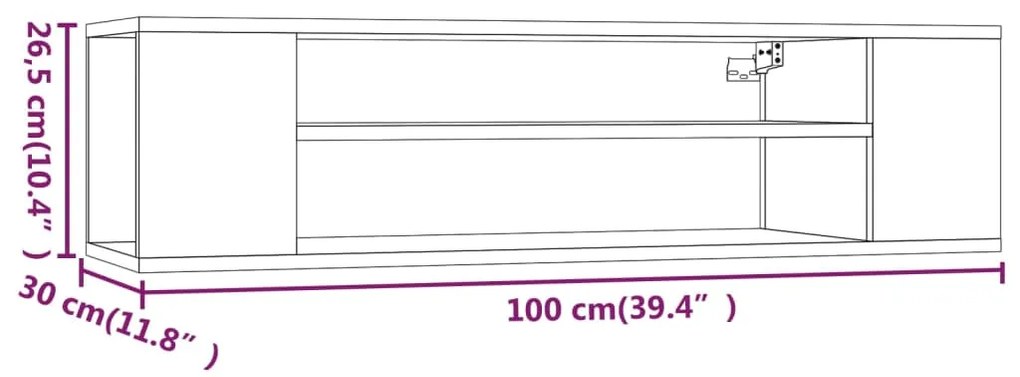 Κρεμαστό Ντουλάπι Τηλεόρασης Καφέ Δρυς 100x30x26,5εκ Επεξ. Ξύλο - Καφέ