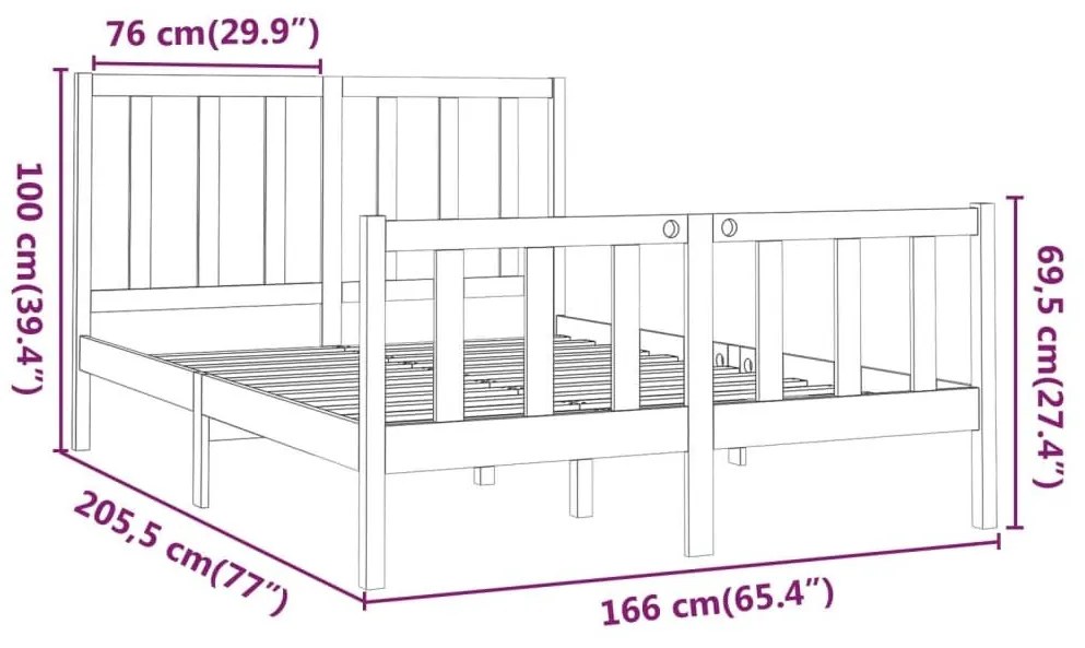 Σκελετός Κρεβατιού Χωρίς Στρώμα 160x200 εκ Μασίφ Ξύλο Πεύκου - Καφέ