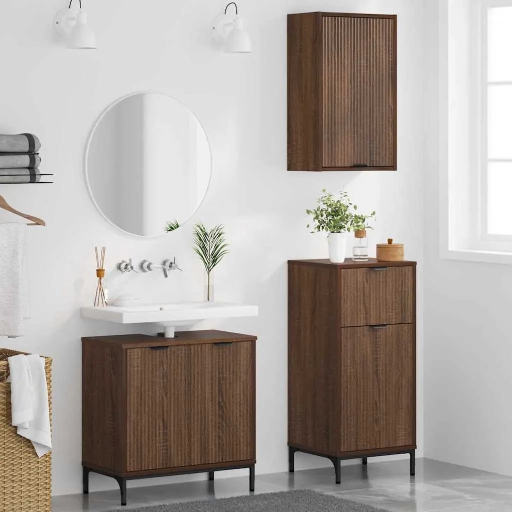 vidaXL Σετ Επίπλων Μπάνιου με ράφι 3 pcs Καφέ δρυς 39.5 x 36 x 88 εκ