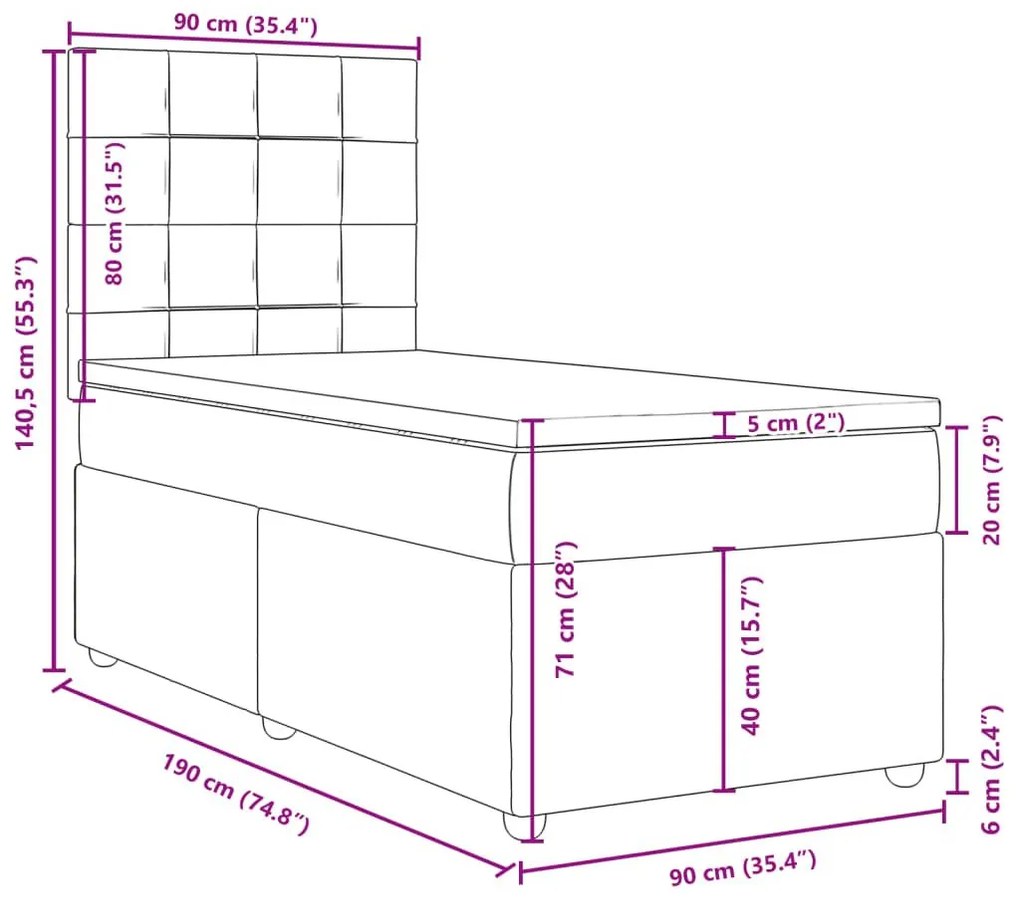 Κρεβάτι Boxspring με Στρώμα Σκούρο Καφέ 90x190 εκ. Υφασμάτινο - Καφέ