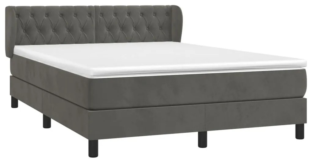 Κρεβάτι Boxspring με Στρώμα Σκούρο Γκρι 140x200 εκ. Βελούδινο - Γκρι