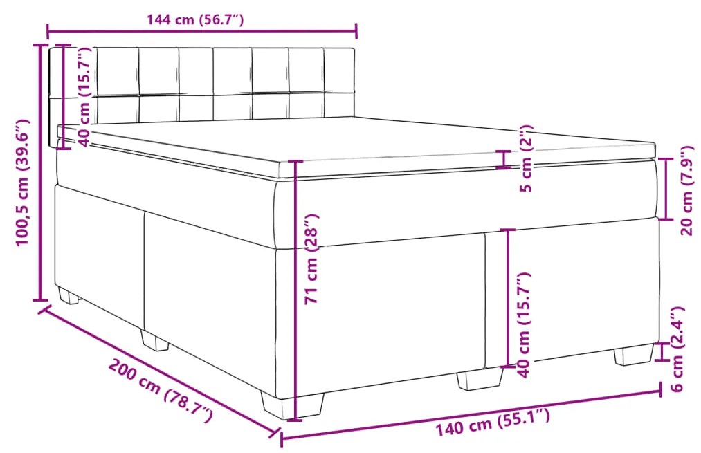 Κρεβάτι Boxspring με Στρώμα Κρεμ 140x200 εκ. Υφασμάτινο - Κρεμ