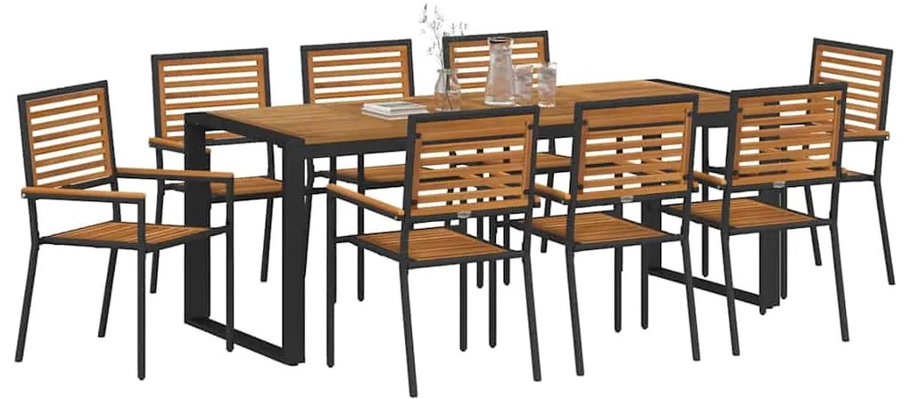 vidaXL Σέτ φαγητού για κήπο 9 pcs Μαύρος, Ξύλο 200 x 80 x 75 cm