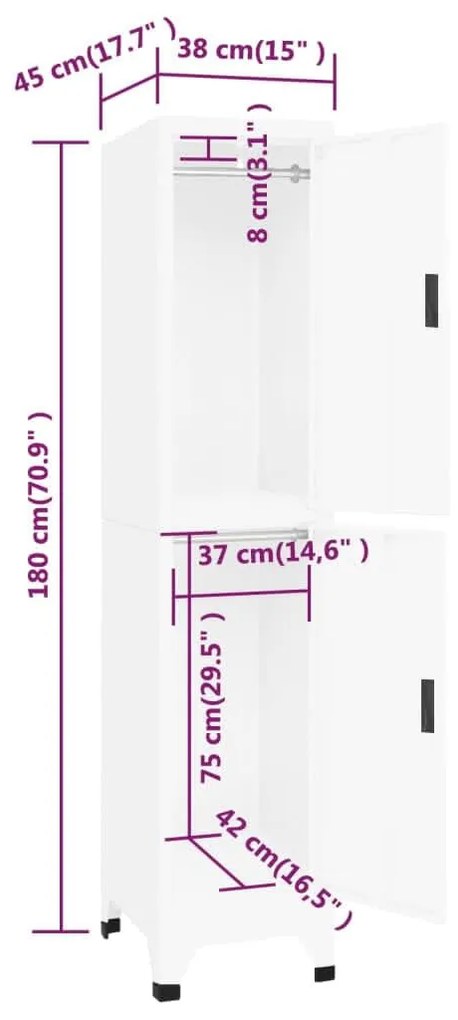 Φοριαμός Λευκός 38 x 45 x 180 εκ. Ατσάλινος - Λευκό