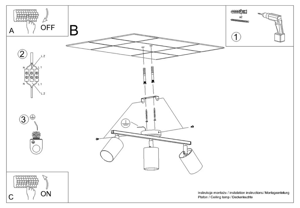 Sollux Φωτιστικό οροφής Lemmi 3,ατσάλι,3xGU10/40w,λευκό