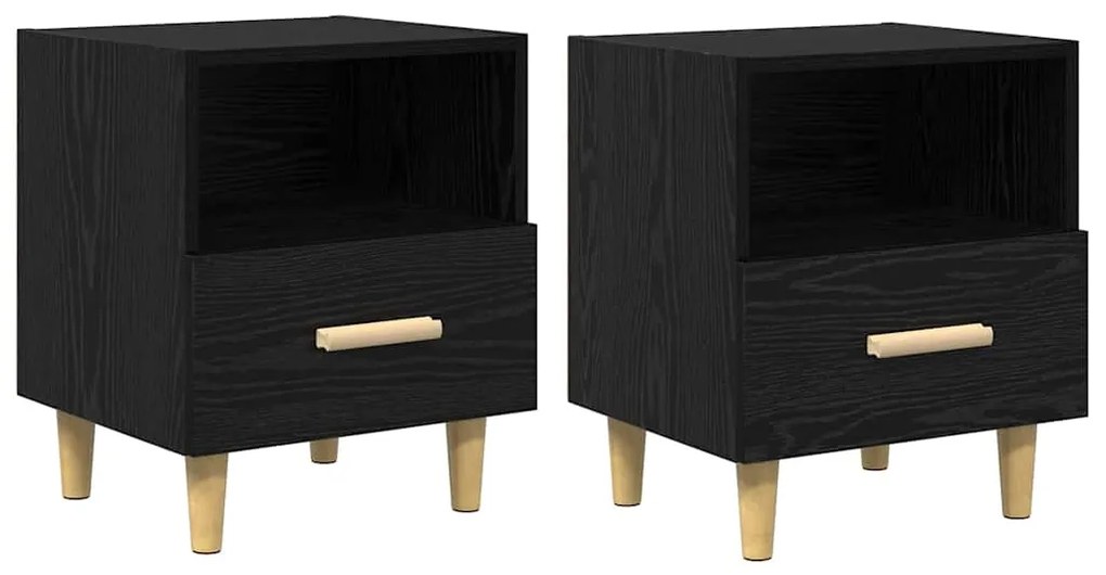 vidaXL Κομοδίνο 2 pcs Μαύρη δρυς 40 x 35 x 47.5 εκ Επεξεργασμένο ξύλο
