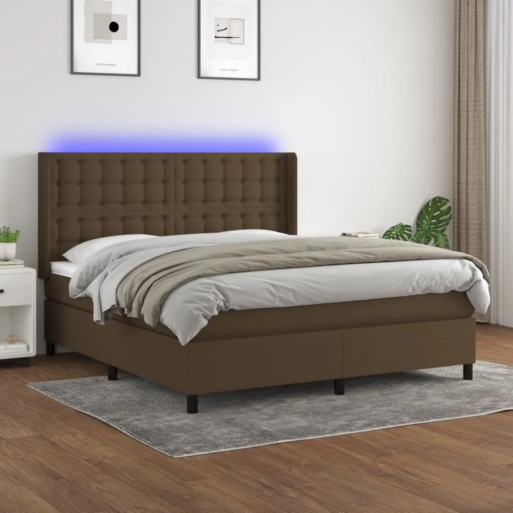 ΚΡΕΒΑΤΙ BOXSPRING ΜΕ ΣΤΡΩΜΑ &amp; LED ΣΚ.ΚΑΦΕ 160X200ΕΚ. ΥΦΑΣΜΑΤΙΝΟ 3138648