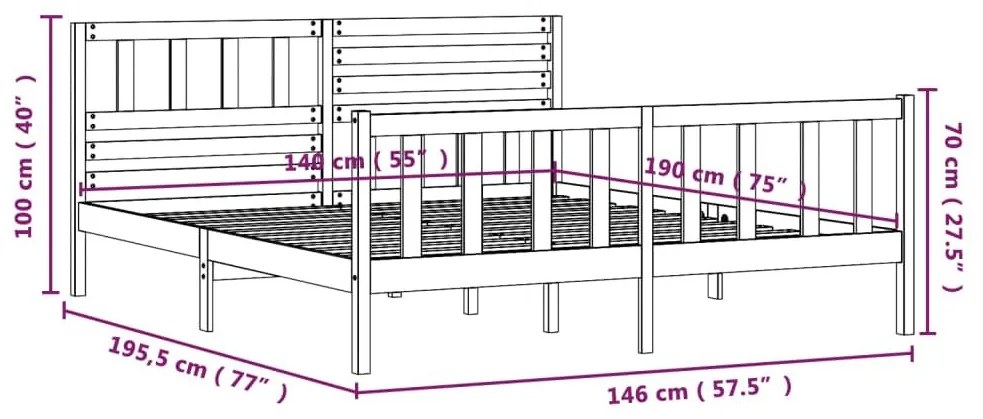 Πλαίσιο Κρεβατιού 140 x 190 εκ. από Μασίφ Ξύλο Πεύκου - Καφέ