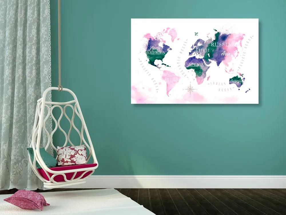 Εικόνα στον παγκόσμιο χάρτη φελλού σε σχέδιο ακουαρέλας - 120x80