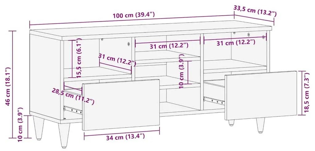 ντουλάπι τηλεόρασης 100x33,5x46 cm μασίφ ξύλο Mango - Καφέ