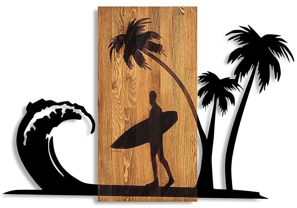 Διακοσμητικό Τοίχου Surfer Life 899SKL2621 57x84cm Walnut-Black Wallity Μέταλλο,Ξύλο
