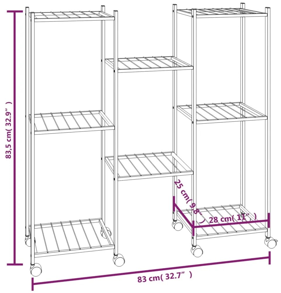 vidaXL Βάση Λουλουδιών με Ρόδες 83 x 25 x 83,5 εκ. Μαύρη Σιδερένια