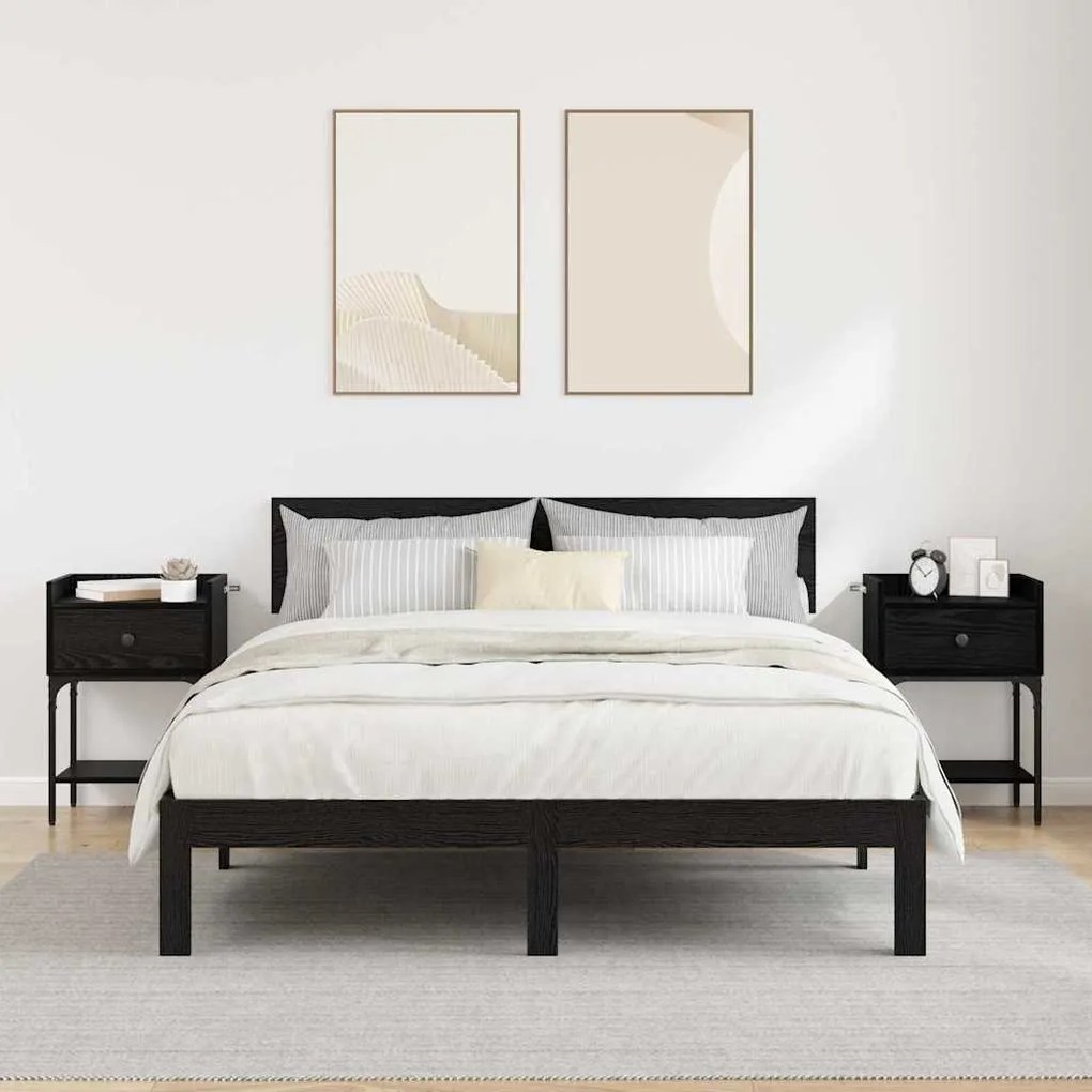 vidaXL Κομοδίνο 2 pcs Μαύρη Οξυά 40 x 29 x 60 εκ Επεξεργασμένο ξύλο