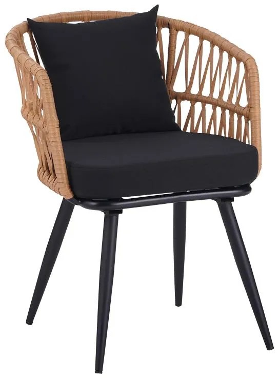 Σετ κήπου - Τραπεζαρία Naoki 5 τεμ. γυαλί - pe rattan φυσικό - μαύρα πόδια 140x80x78 εκ. 140x80x78 εκ.