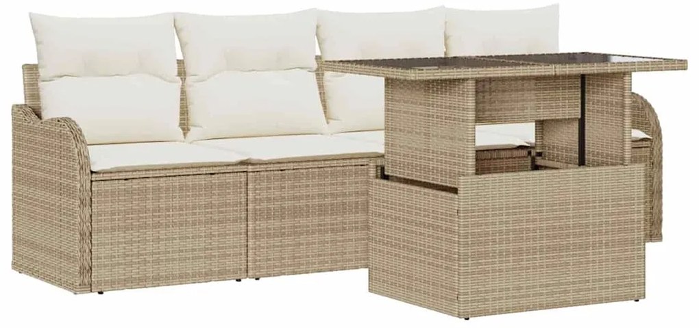 vidaXL Σετ Καναπέ Κήπου με μαξιλάρι 5 pcs Μπεζ Πολυ ράταν