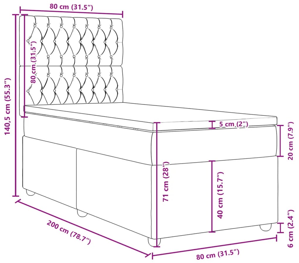 Κρεβάτι Boxspring με Στρώμα Ανοιχτό Γκρι 80x200 εκ. Υφασμάτινο - Γκρι