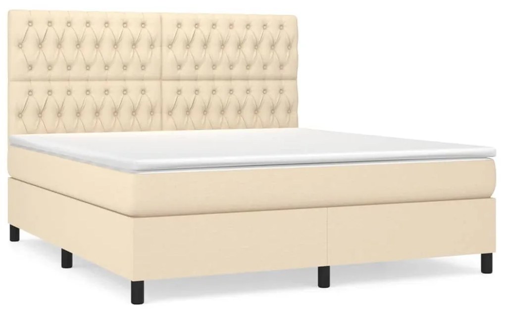 Κρεβάτι Boxspring με Στρώμα Κρεμ 180x200 εκ. Υφασμάτινο - Κρεμ