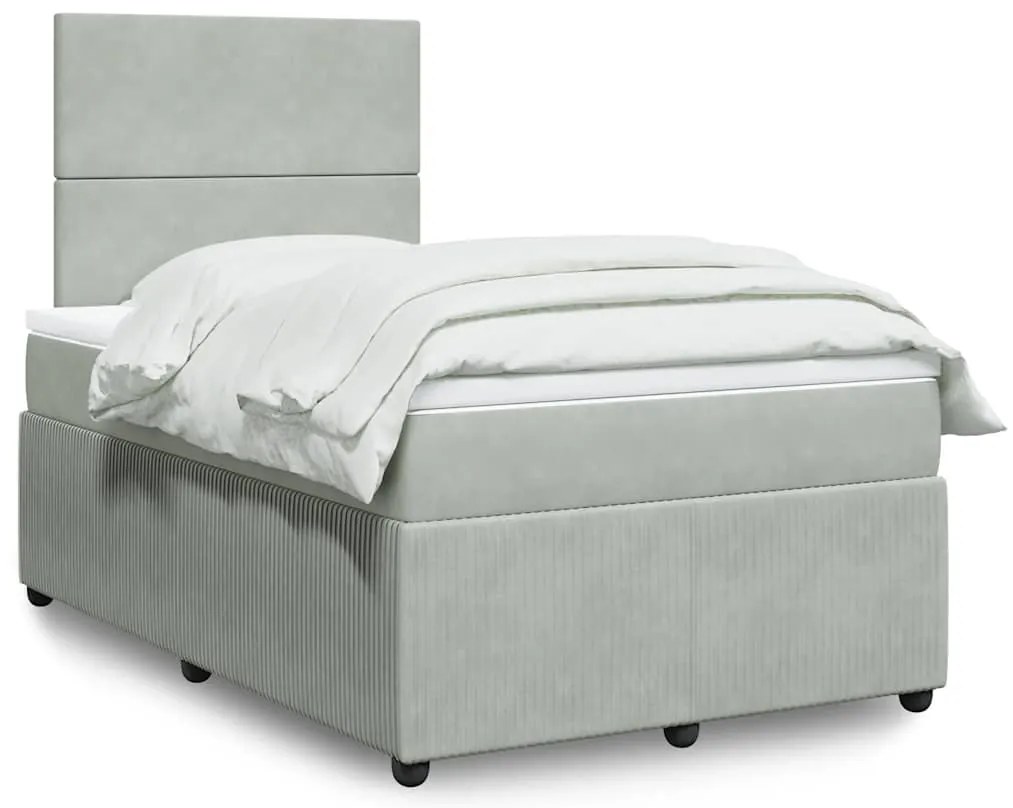 vidaXL Κρεβάτι Boxspring με Στρώμα Ανοιχτό Γκρι 120x190 εκ. Βελούδινο