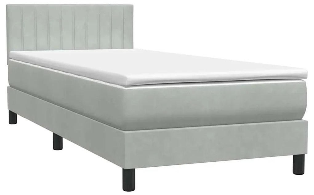 vidaXL Κρεβάτι Boxspring με Στρώμα Ανοιχτό Γκρι 80x210 εκ. Βελούδινο