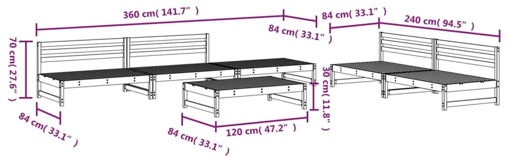 vidaXL Σαλόνι Κήπου Σετ 6 Τεμαχίων από Μασίφ Ξύλο Πεύκου