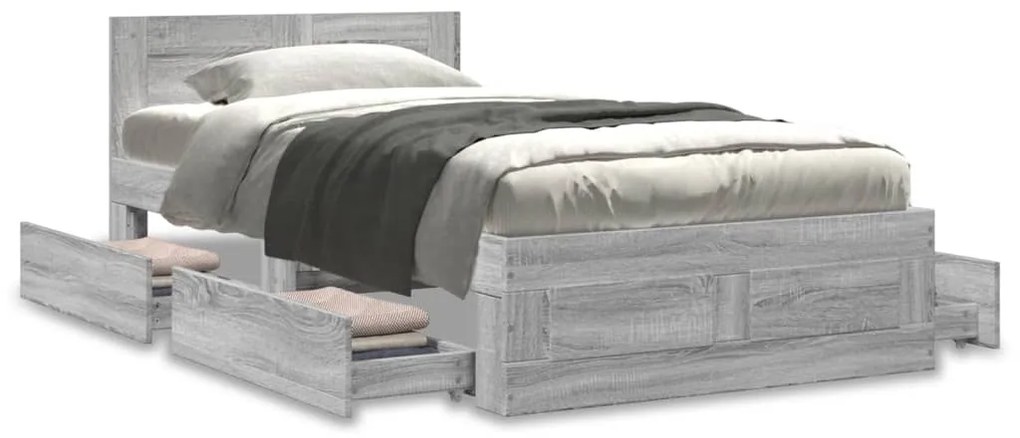 vidaXL Πλαίσιο Κρεβατιού με Κεφαλάρι Γκρι Sonoma 75x190 εκ. Επεξ. Ξύλο