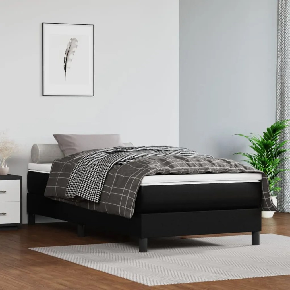 Κρεβάτι Boxspring με Στρώμα Μαύρο 90x200εκ. από Συνθετικό Δέρμα