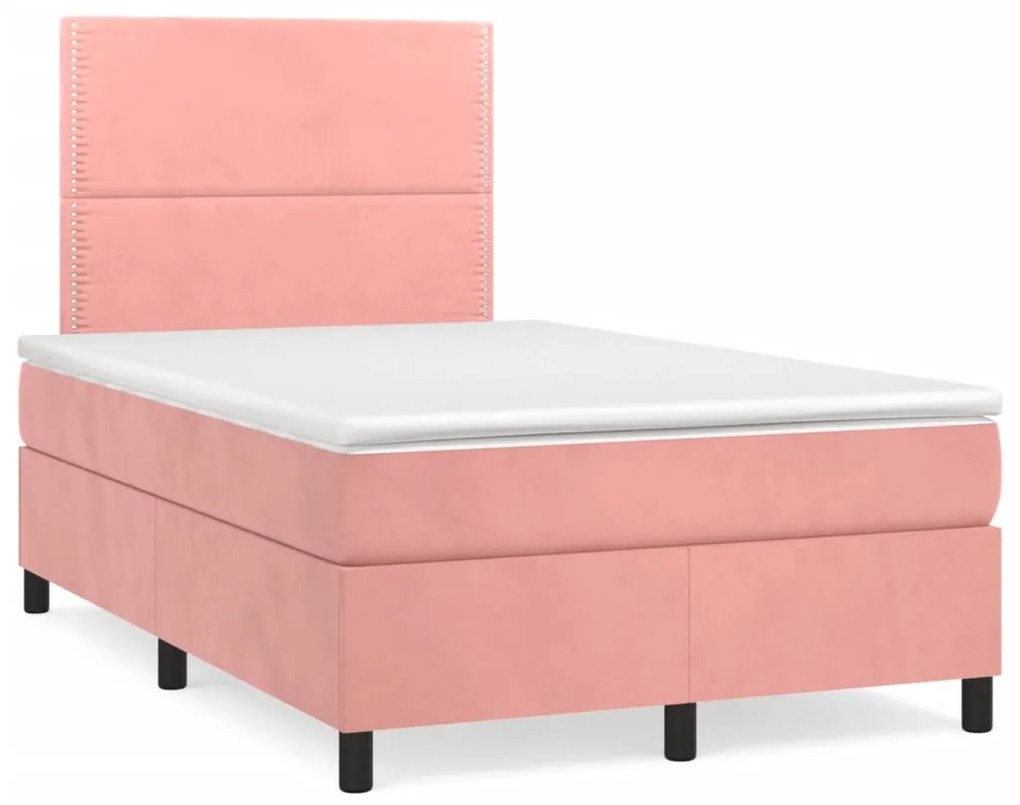 vidaXL Κρεβάτι Boxspring με Στρώμα &amp; LED Ροζ 120x190 εκ. Βελούδινο