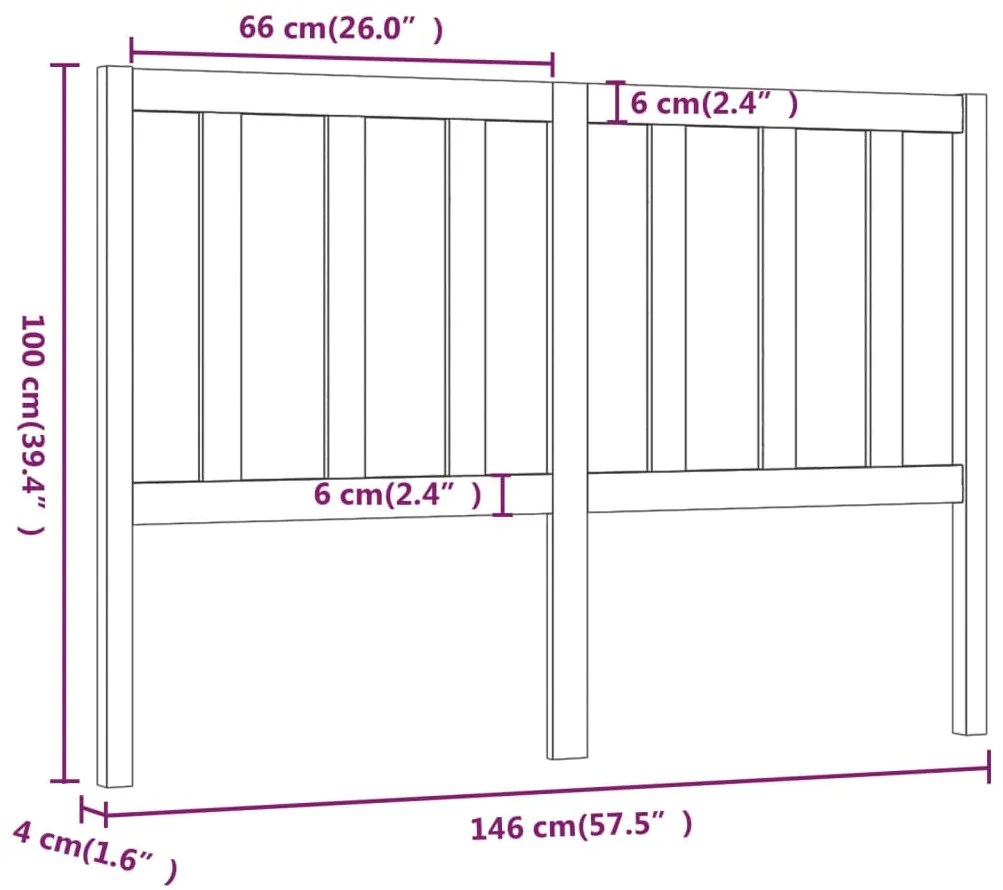 vidaXL Κεφαλάρι Κρεβατιού Γκρι 146 x 4 x 100 εκ. από Μασίφ Ξύλο Πεύκου