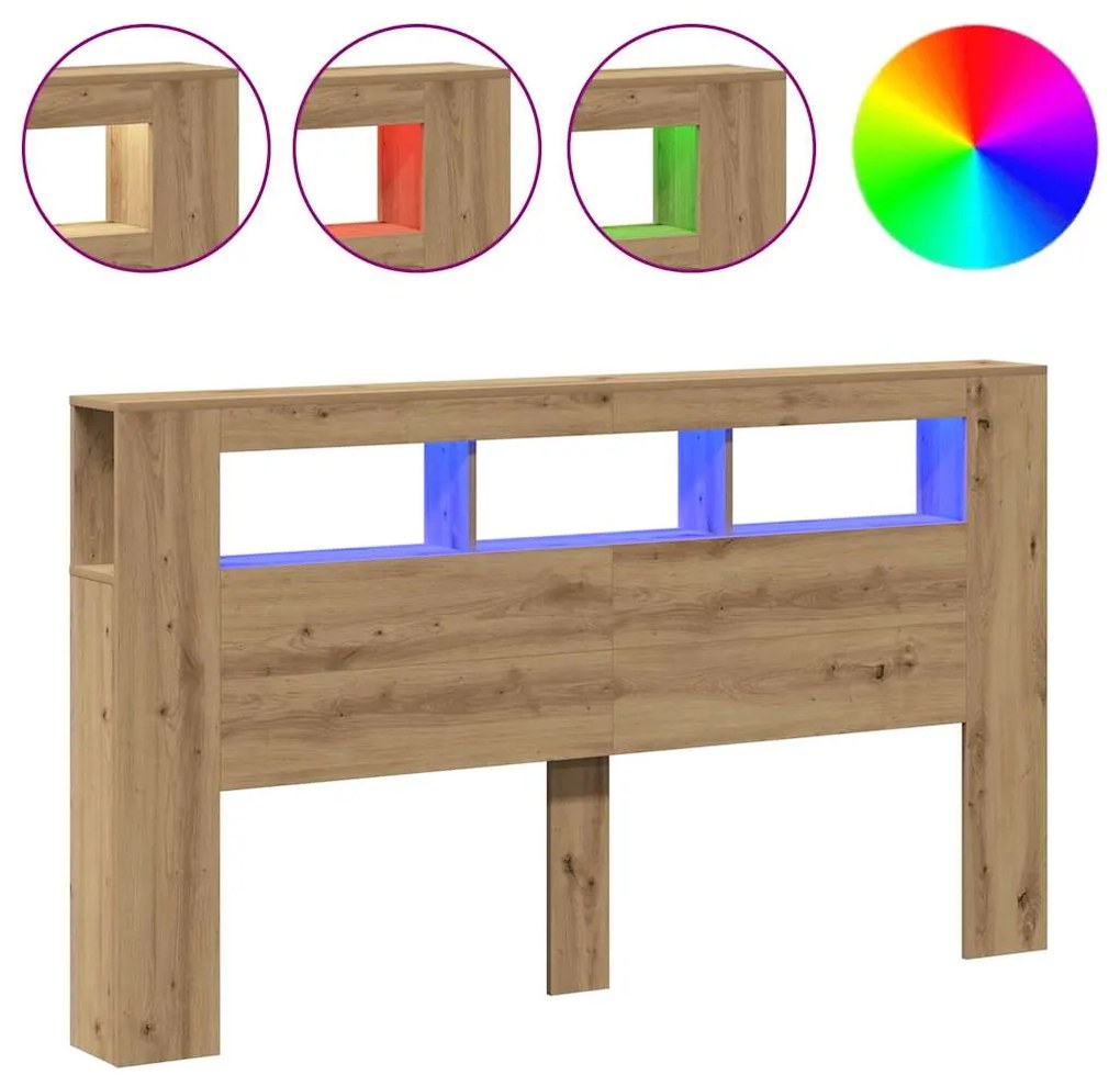 vidaXL LED κεφαλάρι Artisan Oak 180x18,5x103,5 cm Κατασκευασμένο ξύλο