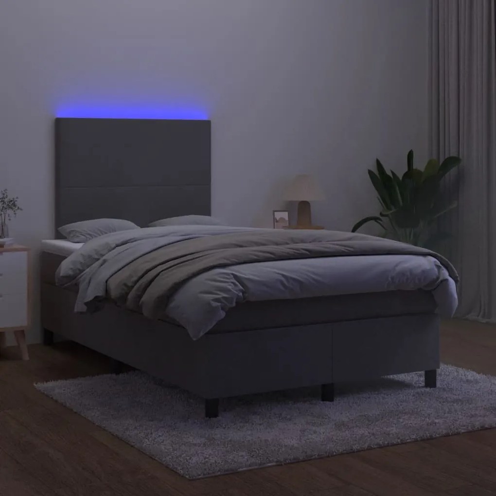 ΚΡΕΒΑΤΙ BOXSPRING ΜΕ ΣΤΡΩΜΑ &amp; LED ΣΚ. ΓΚΡΙ 120X200ΕΚ. ΒΕΛΟΥΔΙΝΟ 3135994