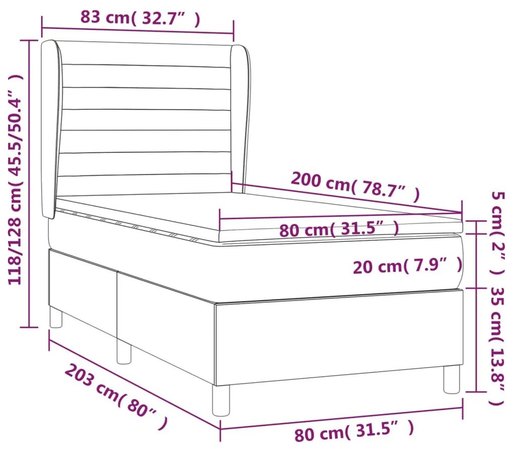 Κρεβάτι Boxspring με Στρώμα Μπλε 80x200 εκ. Υφασμάτινο - Μπλε