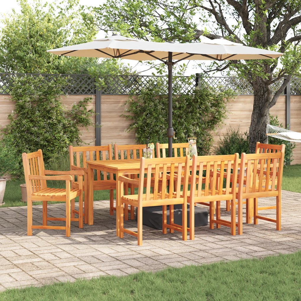 vidaXL Σετ Τραπέζι Φαγητού 9 pcs Φυσικό ξύλο 180 x 90 x 75 cm