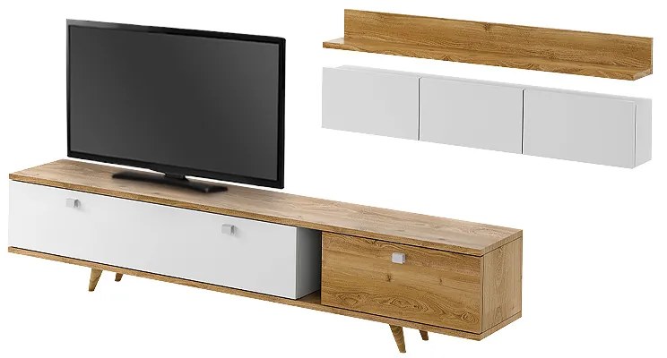 Σύνθεση τηλεόρασης Hera Megapap χρώμα sapphire oak - λευκό 170x37x45εκ. - GP055-0023,1