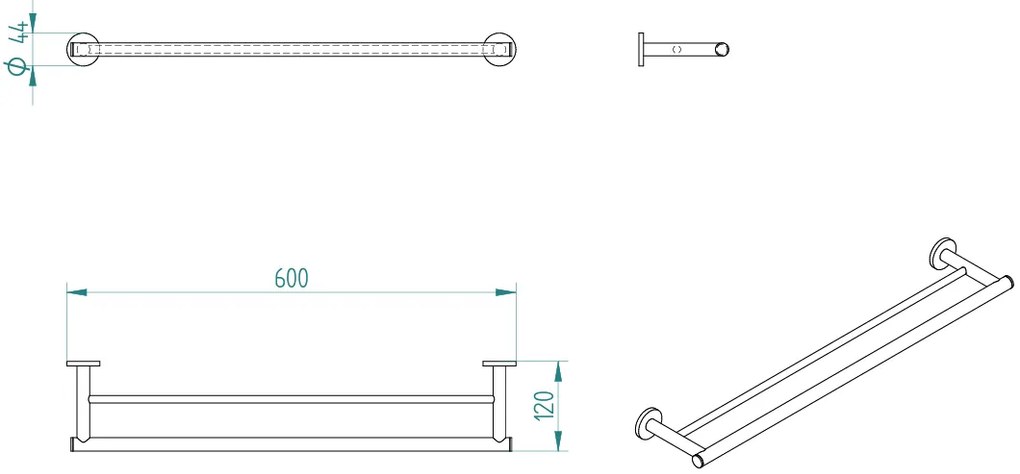 Πετσετοθήκη Medi διπλή-60 x 12 εκ.-Nikel Mat